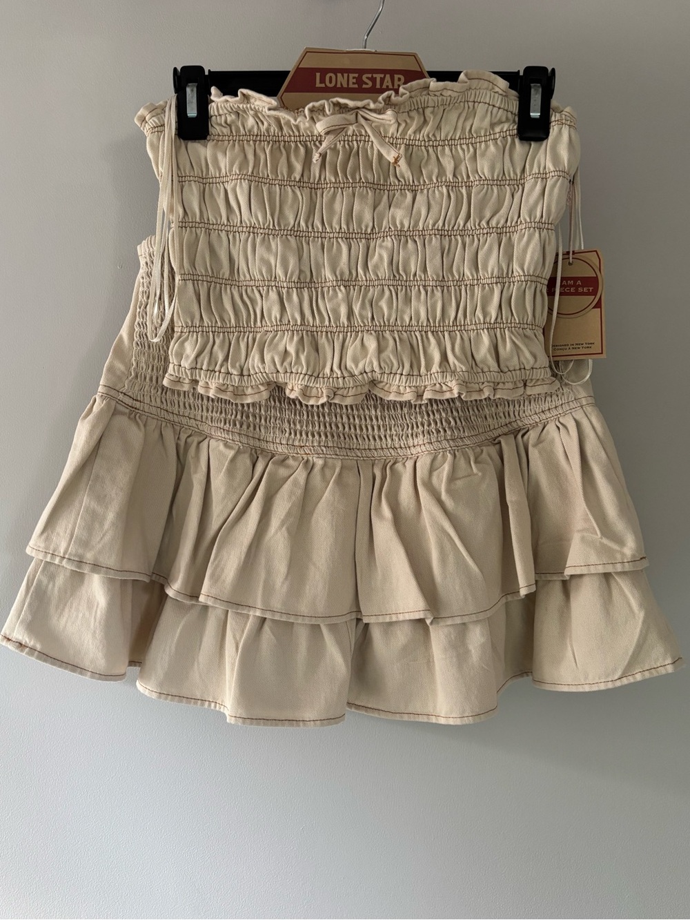 Lone Star Cream Denim 2 Piece Skirt Set